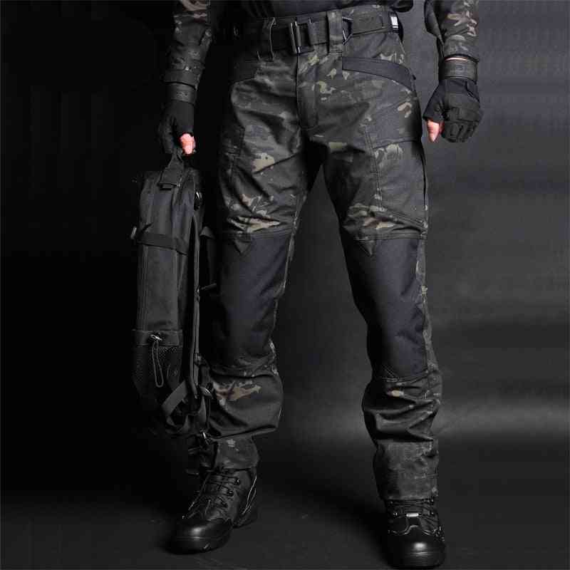 Pantalones tácticos camuflaje militar casual, pantalón cargo de combate -repelente al agua pantalones de hombre ripstop - negro-camuflaje / s