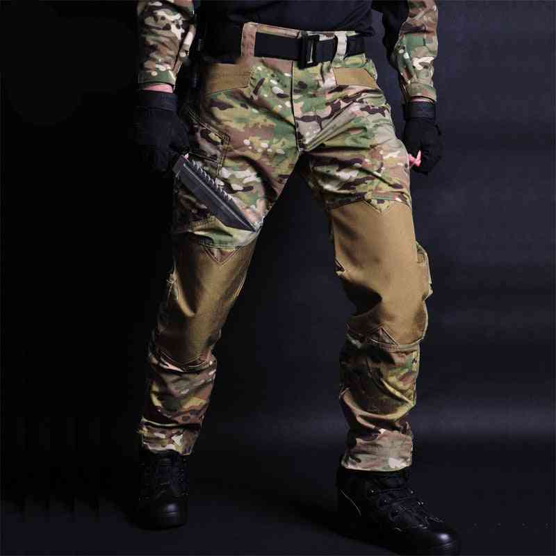 Pantalones tácticos camuflaje militar casual, pantalón cargo de combate -repelente al agua pantalones de hombre ripstop - negro-camuflaje / s