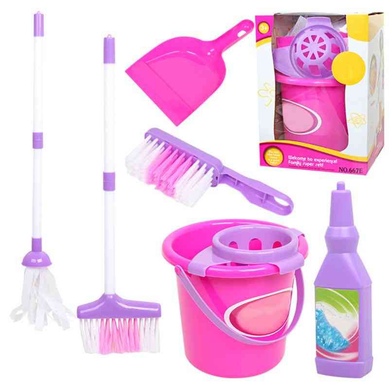 6stk rengøring af børn fejende legesæt - moppe kost spand pensel støvsuger kits børn (billeder vist)