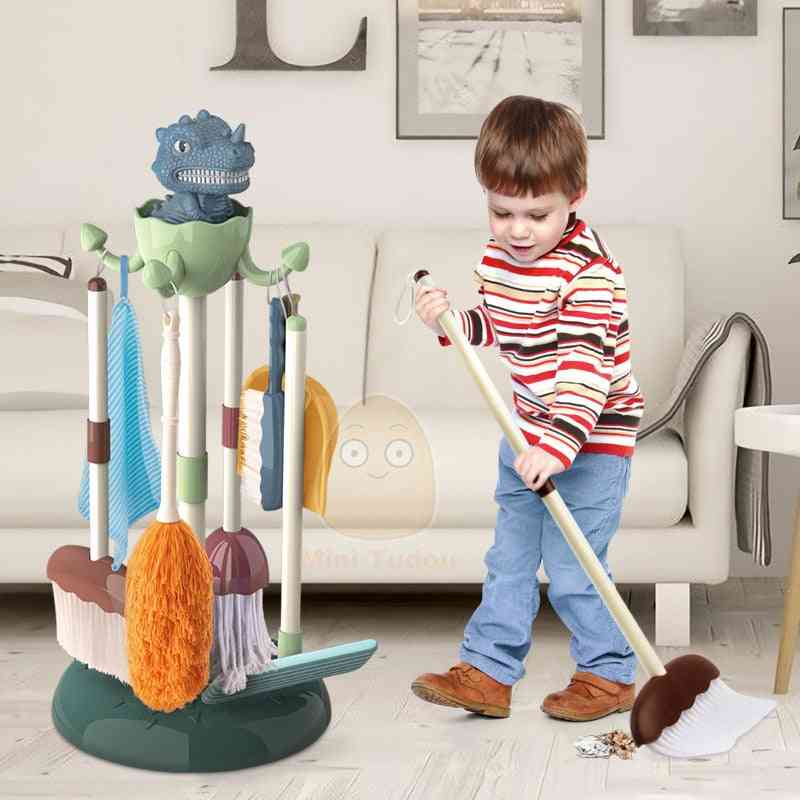 Plastic Cartoon Pretend Play Cleaning Broom Mop Brush Set Toy