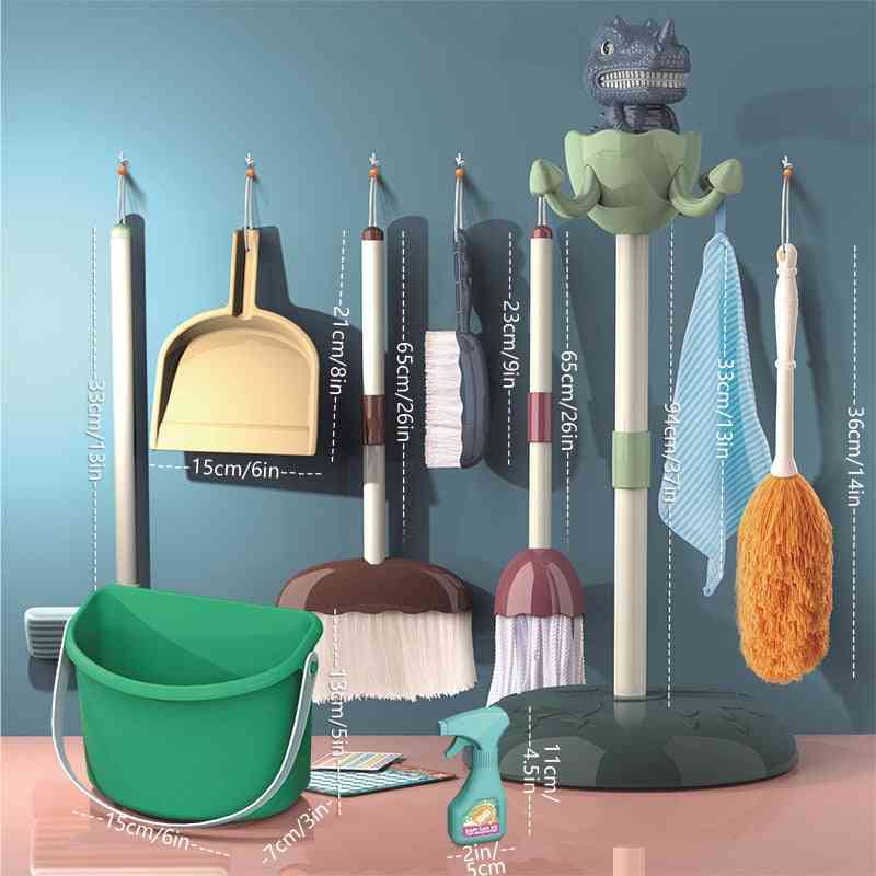 Plastic Cartoon Pretend Play Cleaning Broom Mop Brush Set Toy