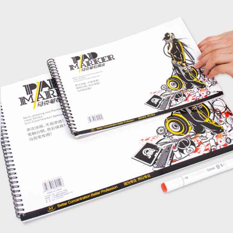 Professional Spiral Sketch Notepad Book, Painting Drawing Marker Paper Pad