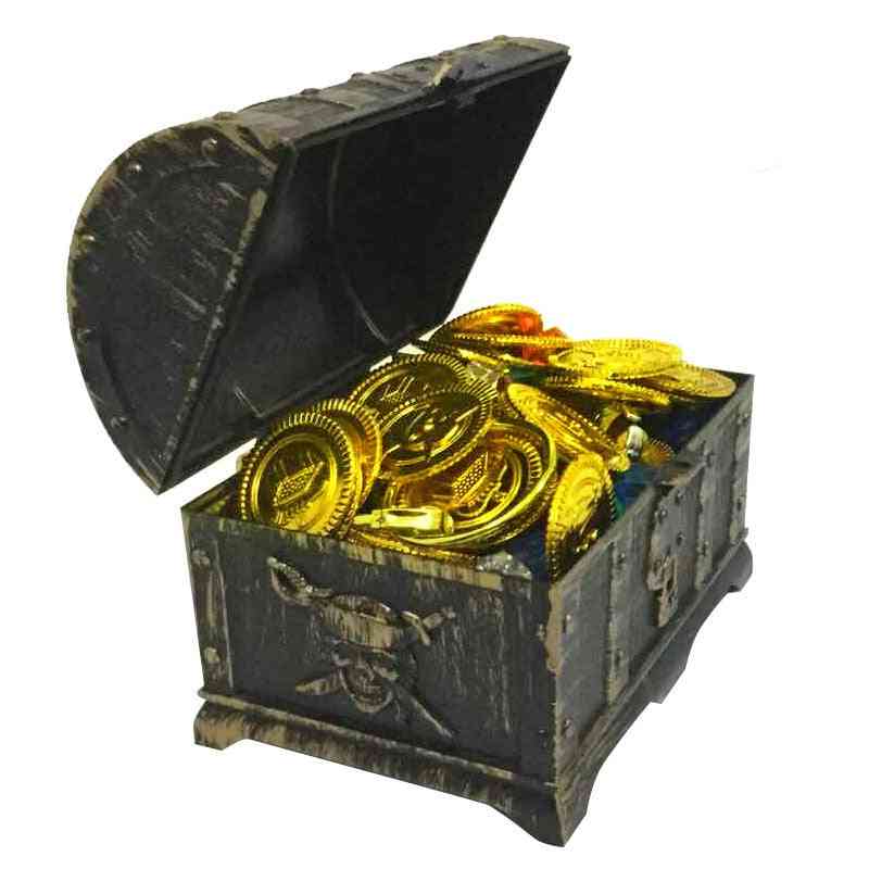 Monedas de tesoro de oro de plástico de 3 especies, tesoro de la fiesta del capitán pirata, juguete de monedas de oro en el pecho para niños