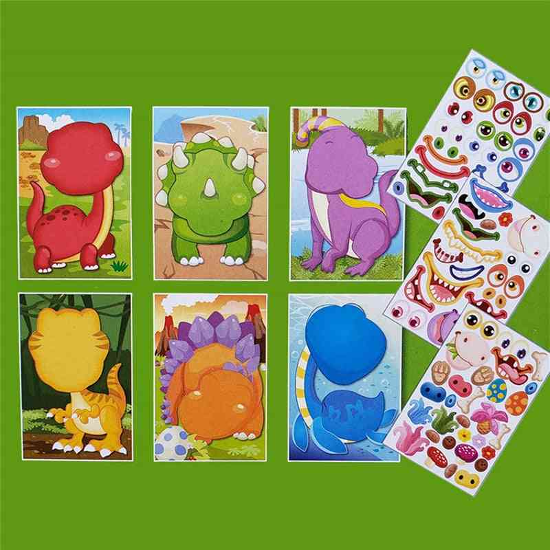 Jeux de puzzle pour enfants Make-a-face princesse animal dinosaure autocollant assembler des jouets pour la formation des filles - animaux