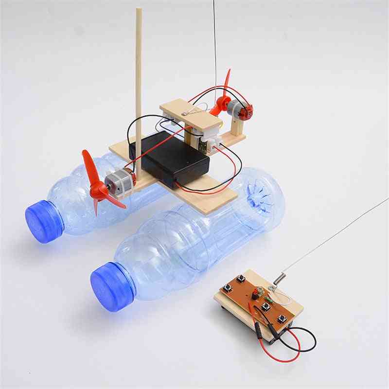Nouveau bateau rc en bois, assemblage de jouets pour enfants - jouets de bateau télécommandés alimentés par batterie - modèle d'expérience scientifique de jouet éducatif