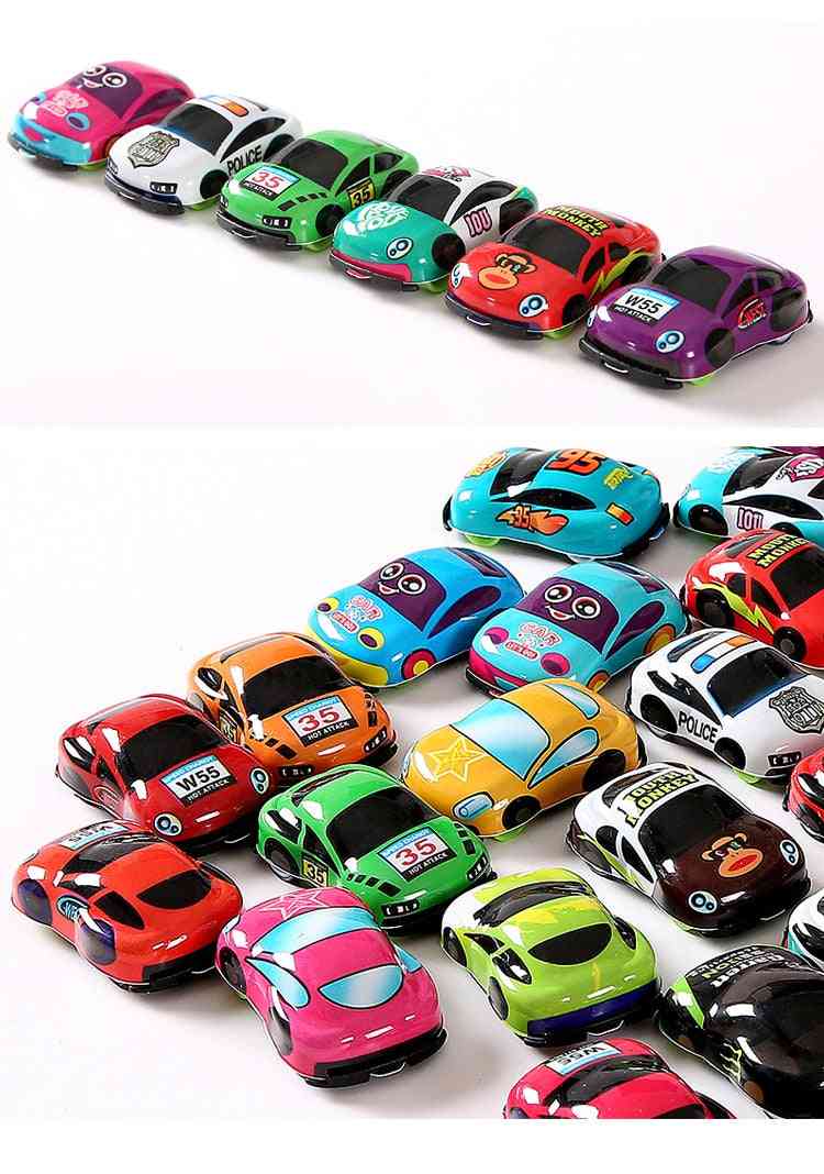Tecknad söt plast dra tillbaka bilar leksak för barn, hjul mini bilmodell roliga barnleksaker -