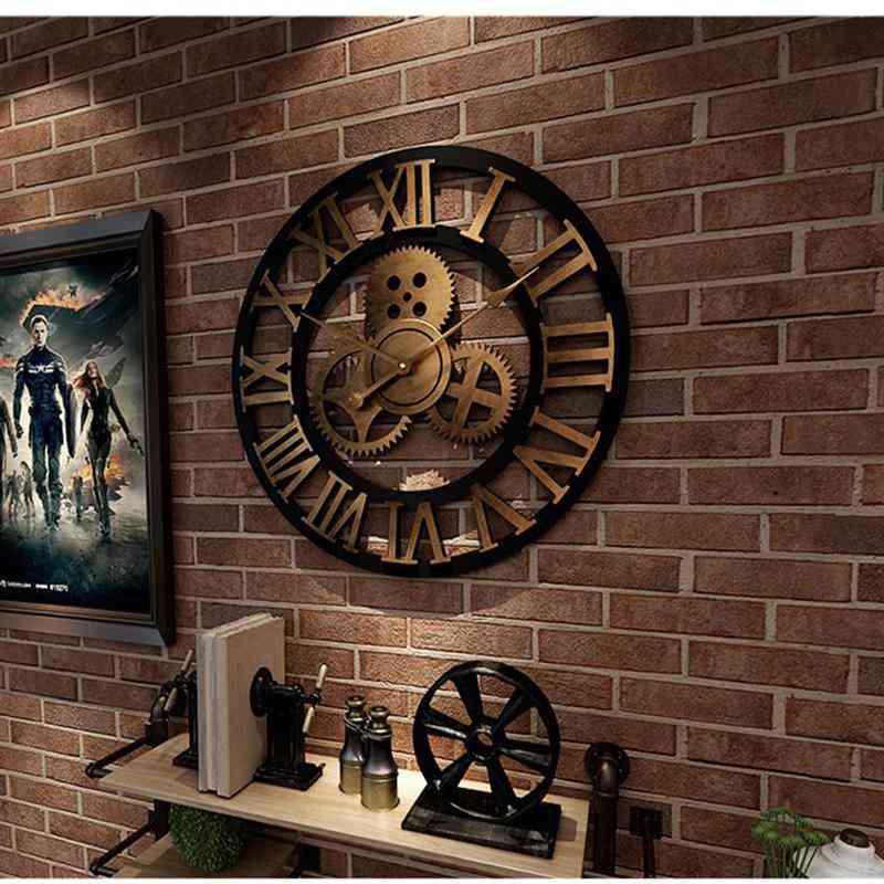 Orologio da parete con ingranaggi industriali decorativo in stile retrò - arte della decorazione della stanza - argento / 30 cm
