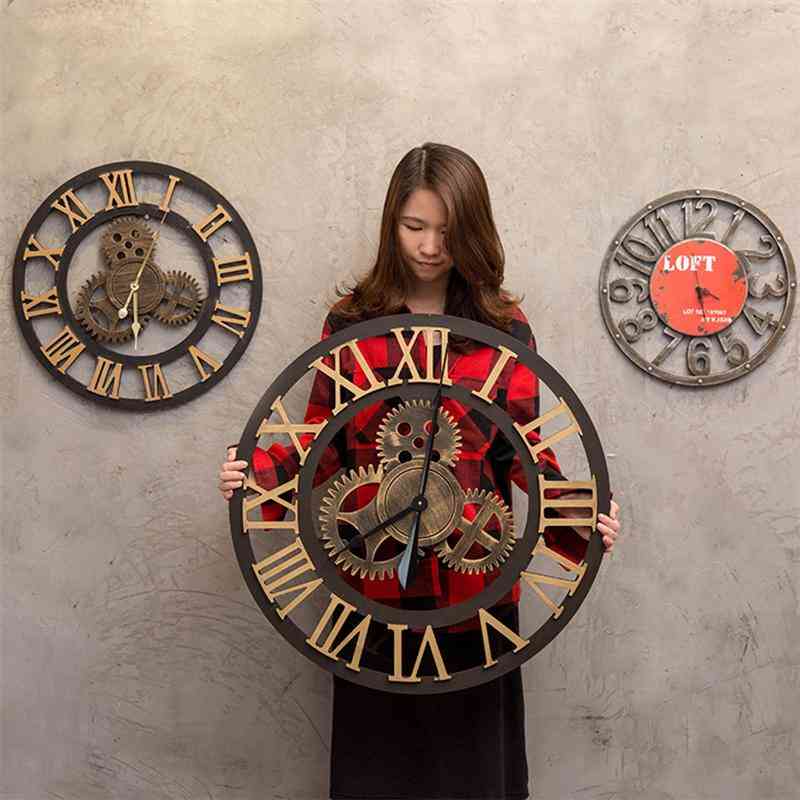 Horloge murale engrenage industriel décoratif style rétro - art de la décoration de la chambre - argent / 30 cm