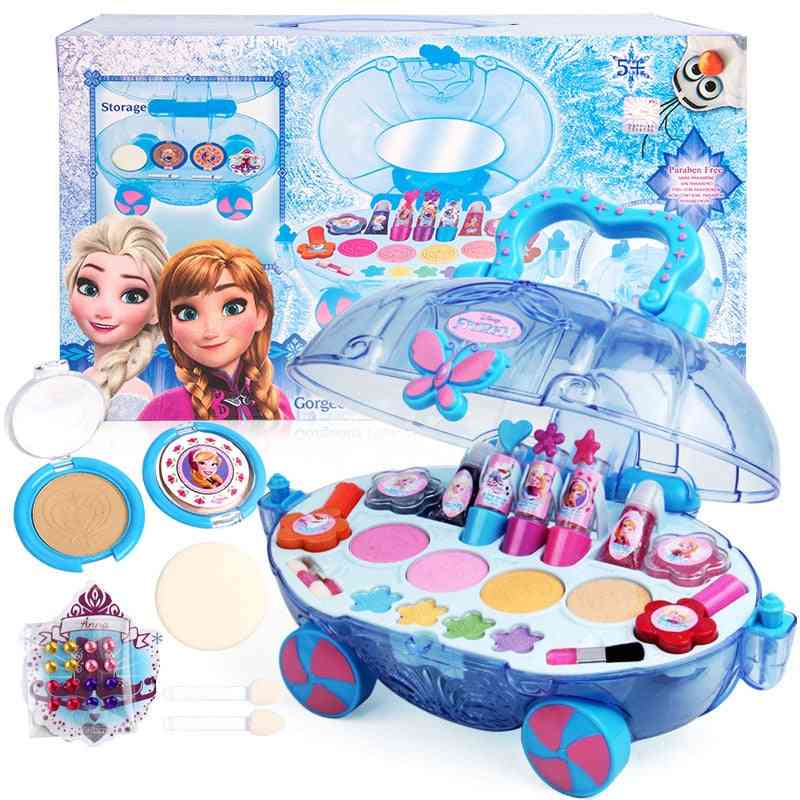Disney bevroren elsa en anna make-up auto set, mode speelgoed, meisjes in water oplosbare schoonheid fantasiespel voor kinderen