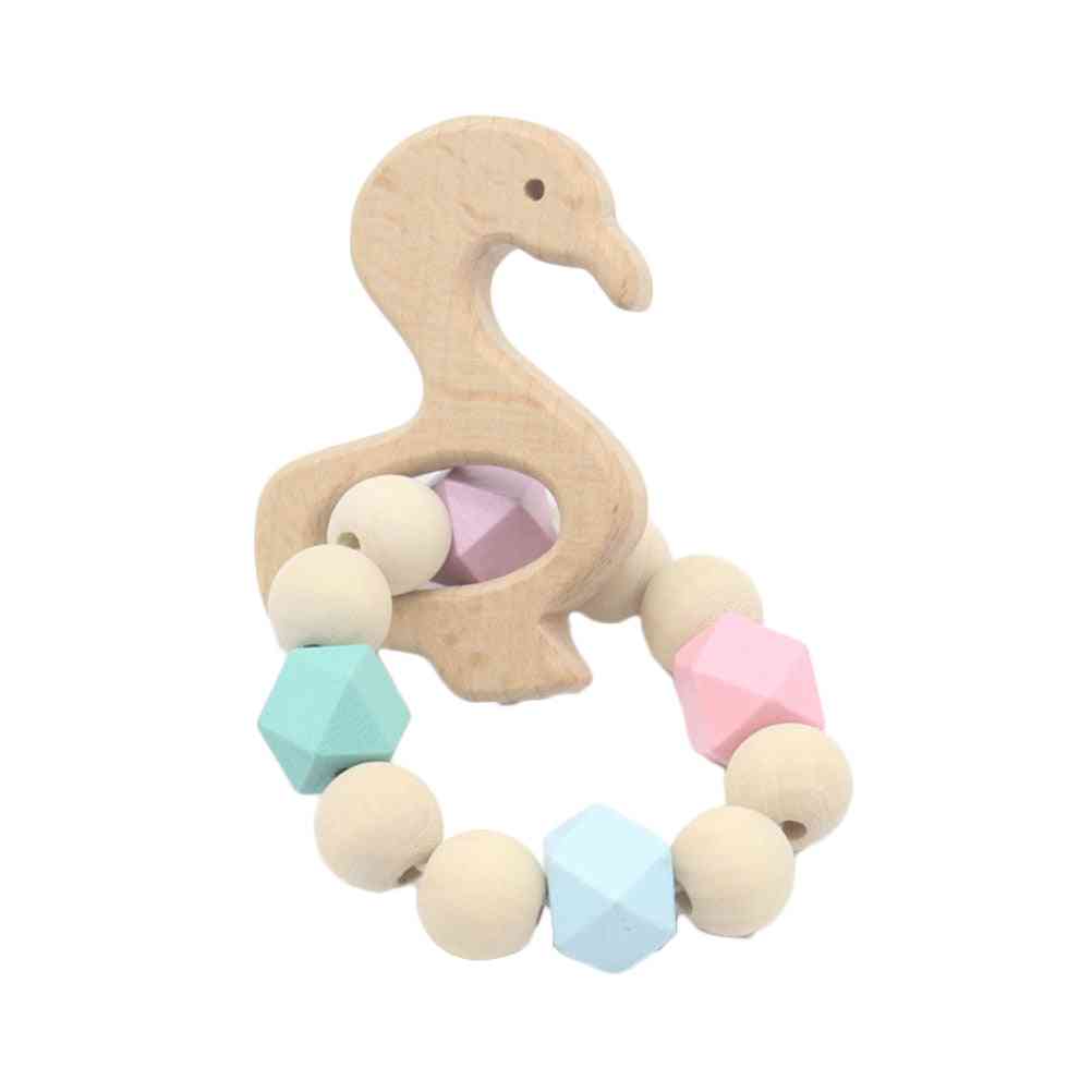 Juguete de madera de la pulsera de la dentición, juguetes del mordedor de la joyería en forma de animal pequeño para el bebé