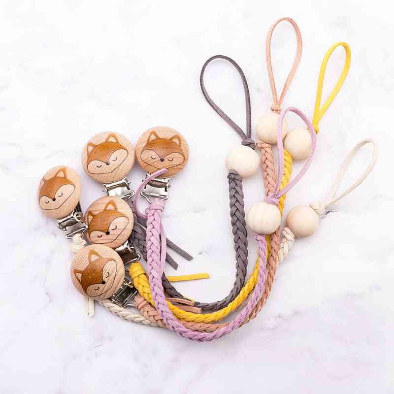 Wooden Engraved Beads With Braided Pacifier Chains