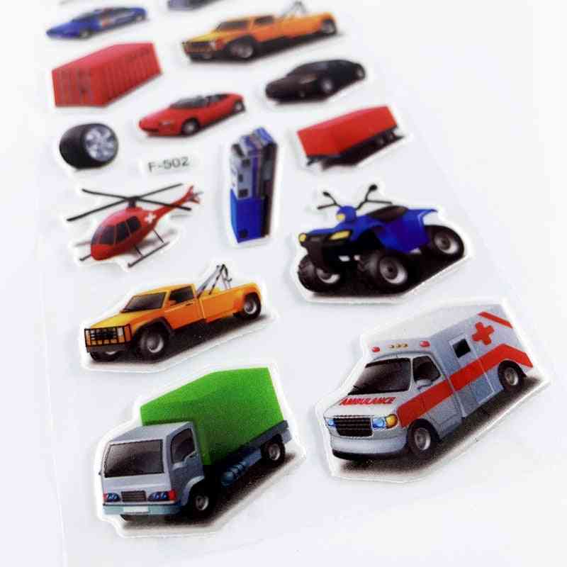 Techniek voertuig vliegtuigen stijl 3d cartoon stickers speelgoed voor kinderen plakboek verkeer sticker gift (12 vellen)