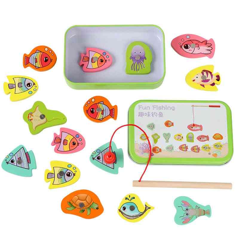 рибни дървени, магнитни играчки за риболов - играчки за игра на открито за деца (15бр)