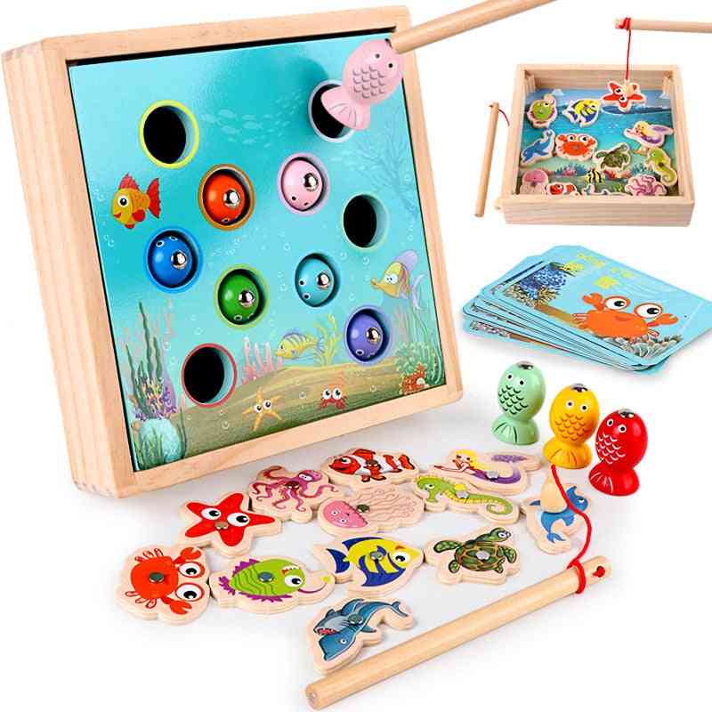 3D-fisk pedagogisk träleksak, magnetiskt fiske spel, roliga gåvor utomhus för barn / flicka / pojkar