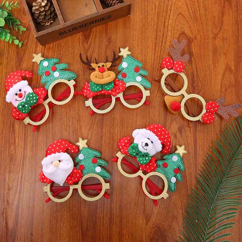 Lindo santa claus, muñeco de nieve, alce, oso, gafas de dibujos animados con forma de asta para la fiesta de navidad para niños