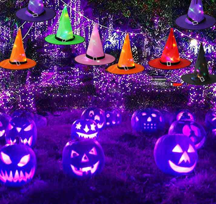 Led Glowing, Witches Hat For Halloween Party Decoration