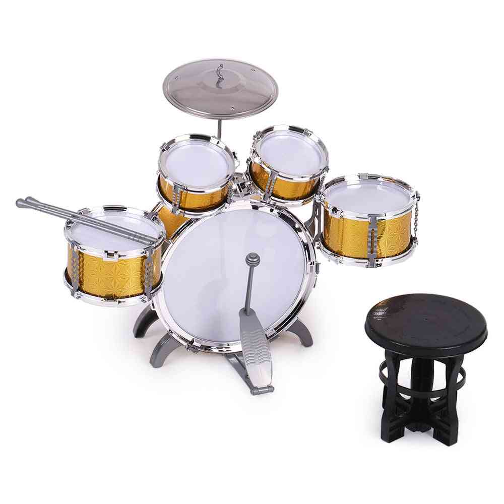 Batteria per bambini, strumento musicale jazz 5 tamburi + 1 piccolo sgabello per piatti bacchette per tamburi giocattoli musicali per bambini - nero