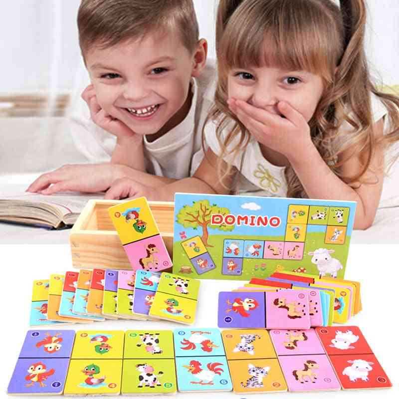 Træ dyr puslespil 28stk - børns kognitive dyr solitaire domino brætspil, tidlig læring puslespil baby puslespil legetøj gave -