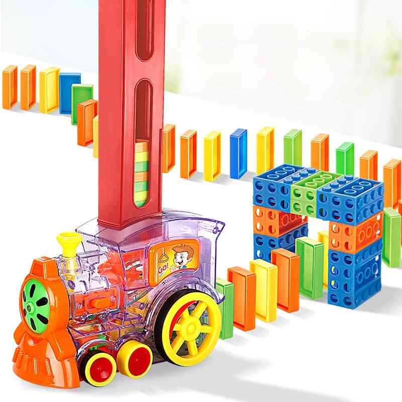 100 pcs blocos de dominó de cor brinquedo - trem licenciamento automático alvenaria brinquedos educativos para crianças, presentes de bloco de construção de dominó menino - sem caixa-200006151
