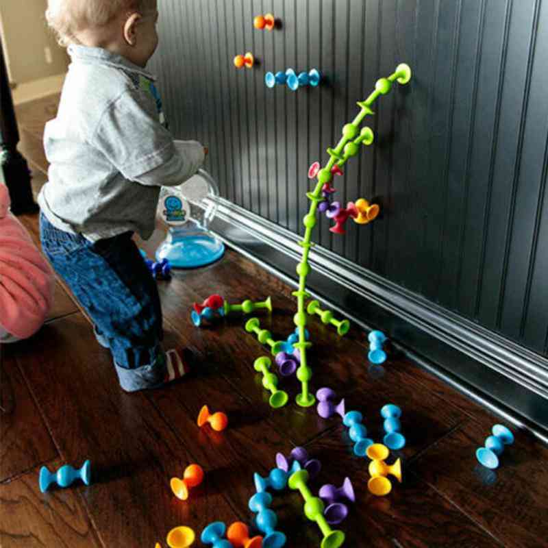 Pojke / tjej mini modell gåvor, DIY barn mjuk silikon konstruktion leksak-rolig pedagogisk sucker hem byggsten - 24st