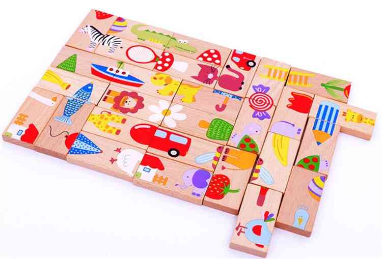 бебешки играчки домино буков дървен картон пасианс животно домино - 28бр. строителни блокове, класически образователни играчки, подарък за детски рожден ден (многоцветен)