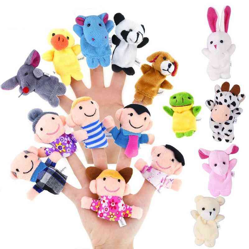Conjunto de fantoches de dedo de pelúcia animal de desenho animado, bonecas fofas para crianças, hora da história mostra escolas de recreio