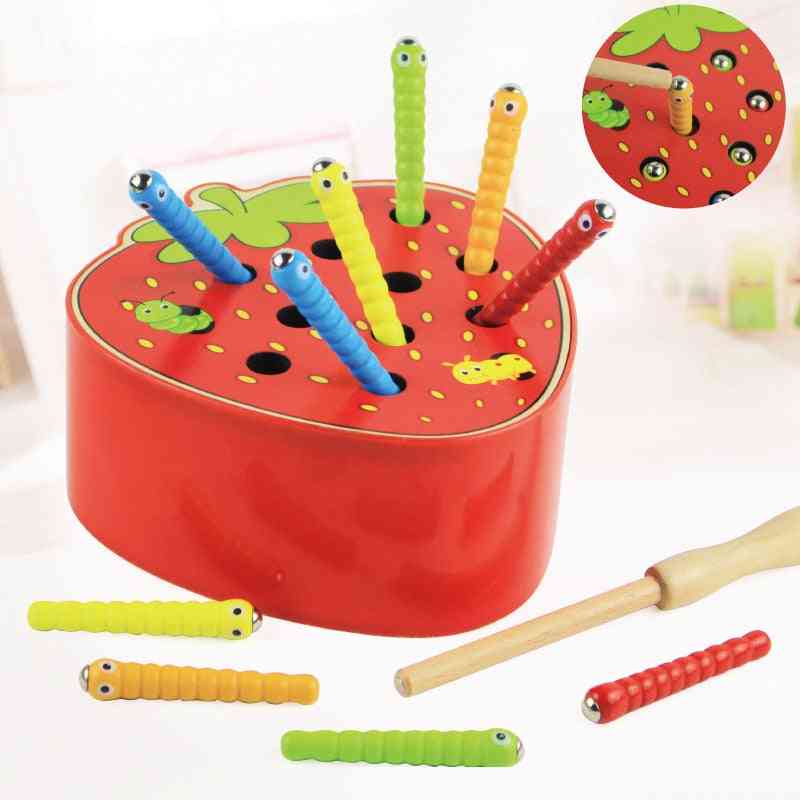 3d montessori hölzerne Raupe, isst die Apfelkinder, die Würmer fangen, die passende Puzzlespiele des interaktiven Mathe-Spielzeugs der frühen Bildung fangen