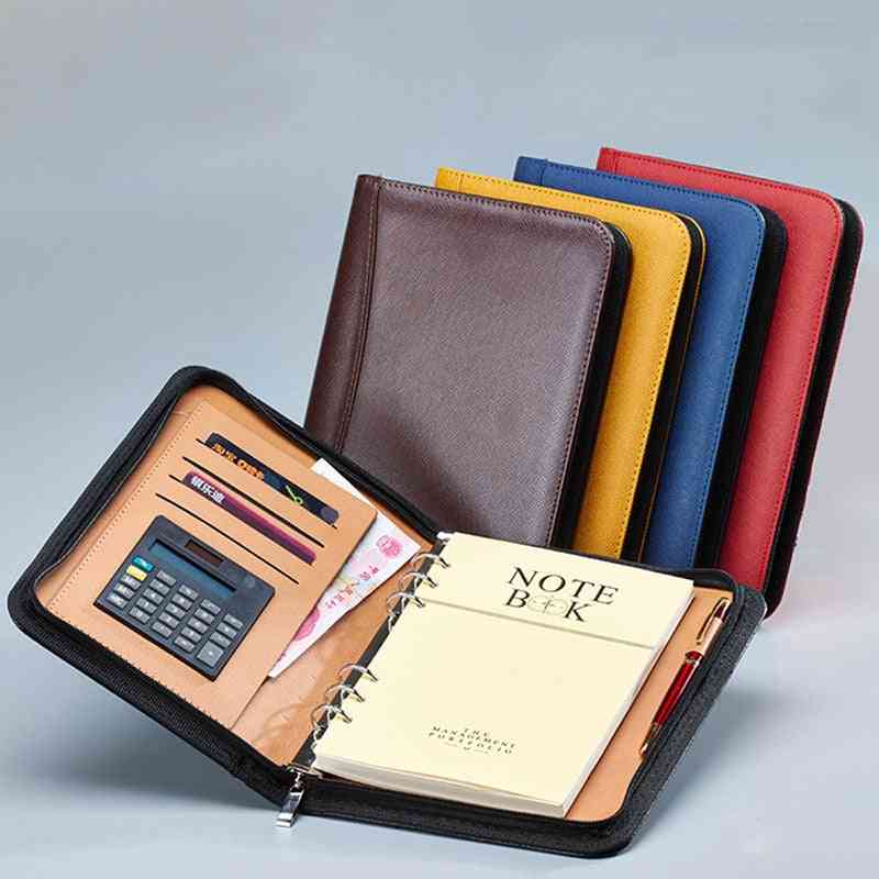 Notitieboekje en dagboek calculator bindmiddel spiraal notitieboek zakelijke ritssluiting, tas - a6 rood