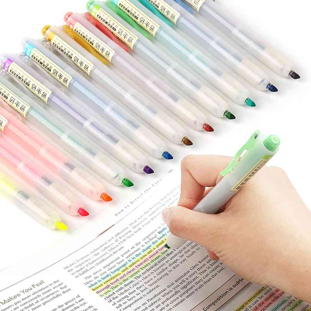 Tilbagetrækkelige highlightere, genopfyldelig pastel highlighter pen, fluorescensmarkører