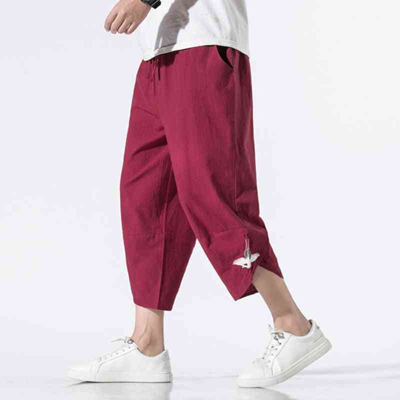 Mens Embroidery Cotton And Linen Harem Pants