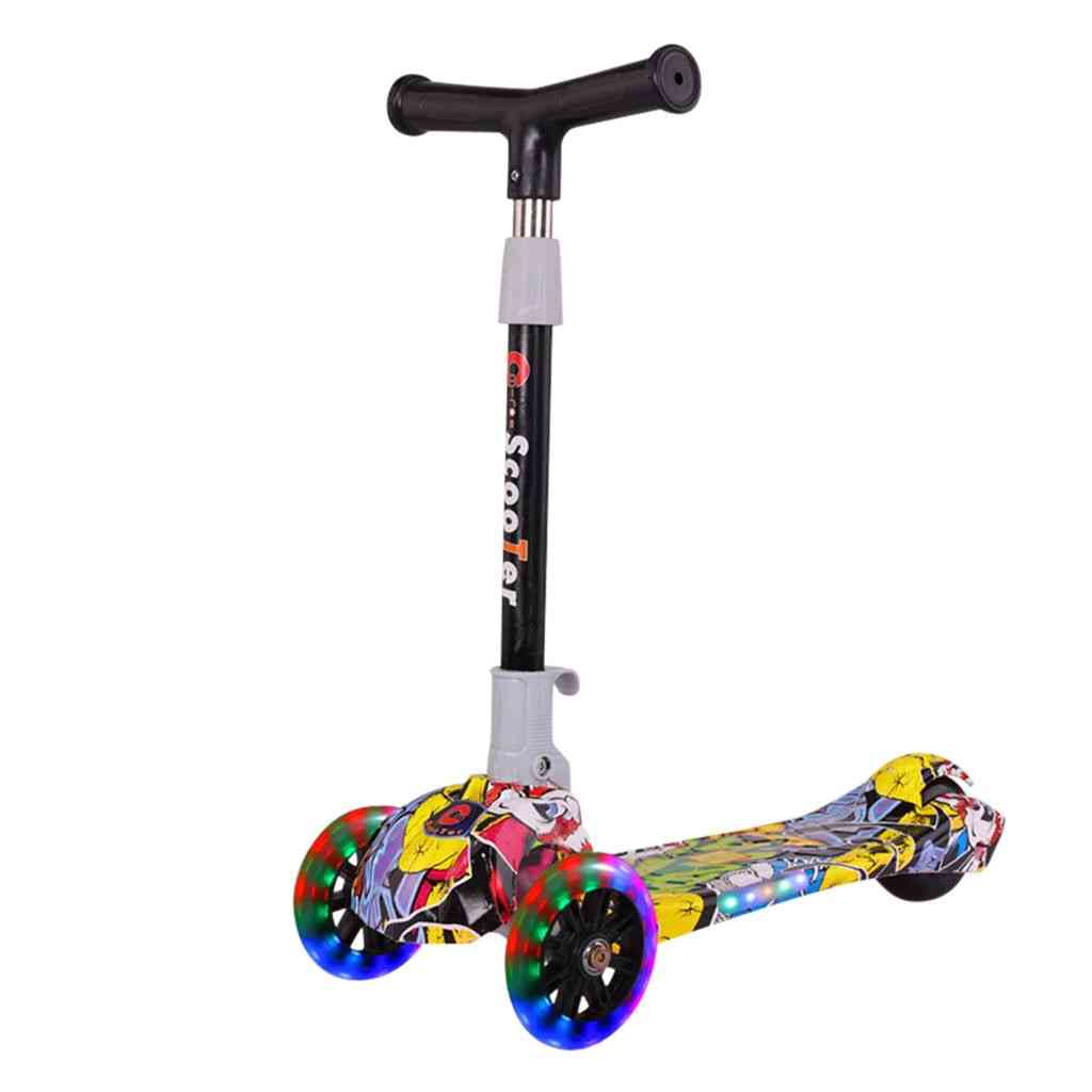 Verstellbarer T-Bar-Lenker mit klappbarem Kick-Scooter und LED-Skateboard-Outdoor-Spielzeug