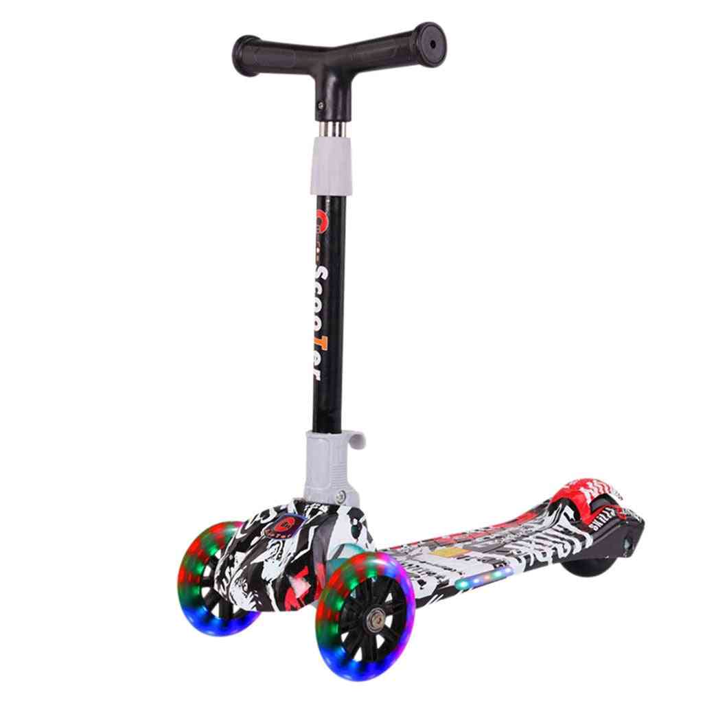 Ghidon reglabil cu scuter reglabil cu scuter pliant cu skateboard cu lumină LED pentru jucărie în aer liber pentru copii