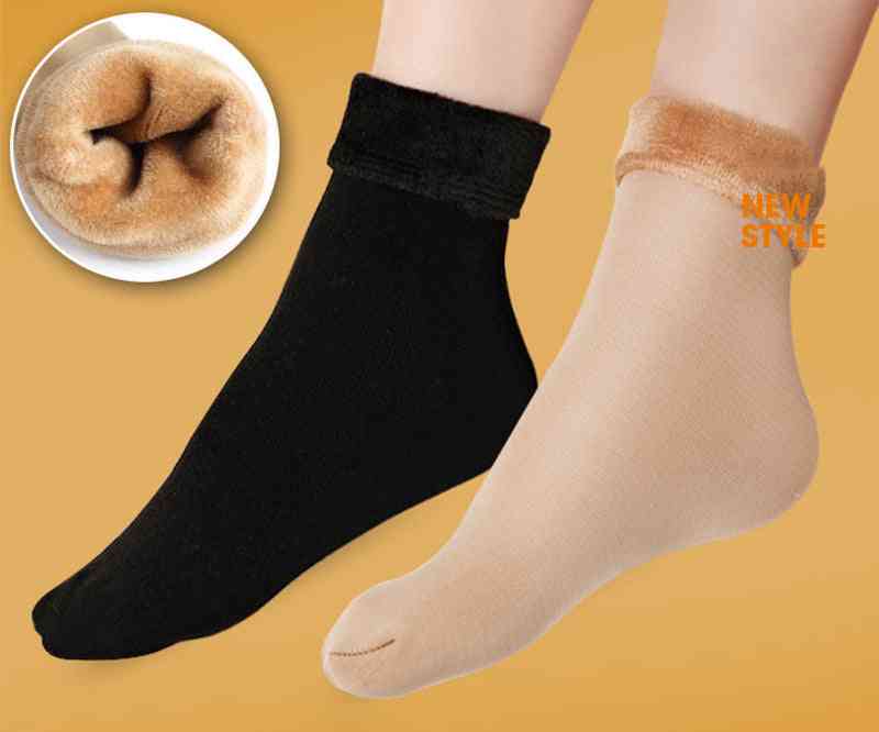 Vinter kvinder termisk uld tykkere sokker, kashmir snestrømper fløjl / støvler varme vandrestøvler - beige