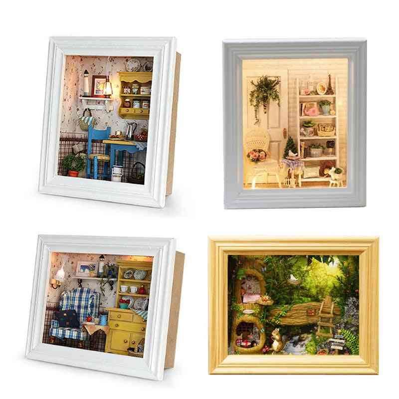 Wooden Frame Miniature Dollhouse With Furniture - Toy For
