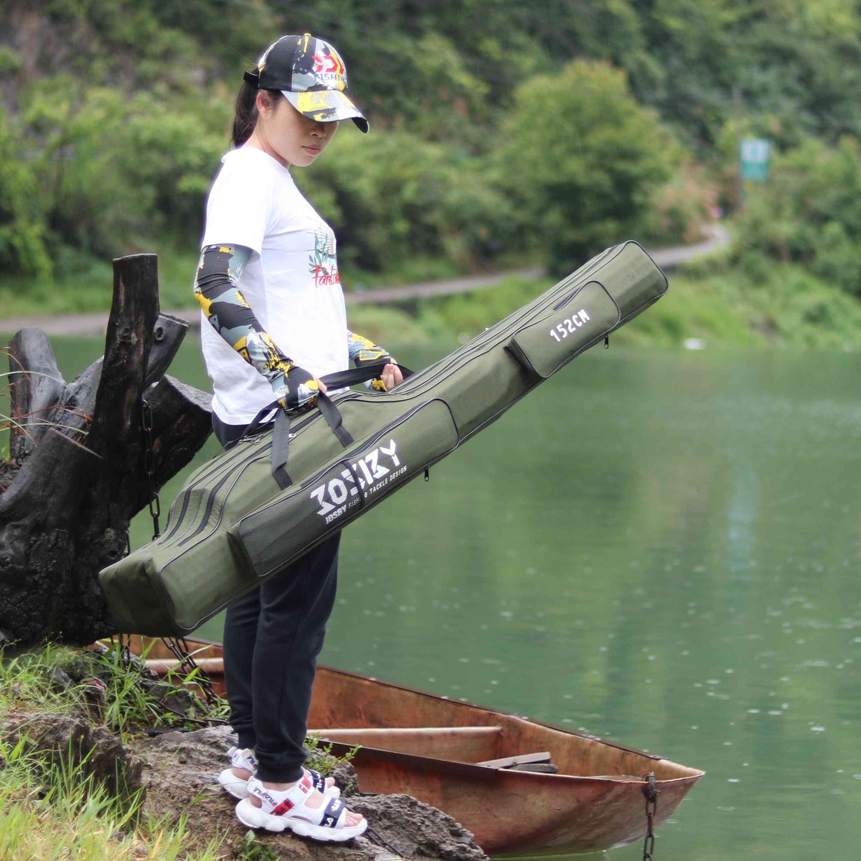 Portable Foldable Fishing Rod Carrier Fish Pole Tools, Storage Bag / Case