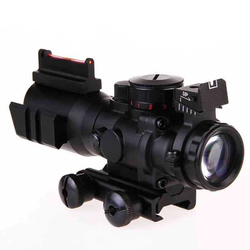 Scope Fiber Illuminated Rifle Optic Sight, Red Tactical Prismatic