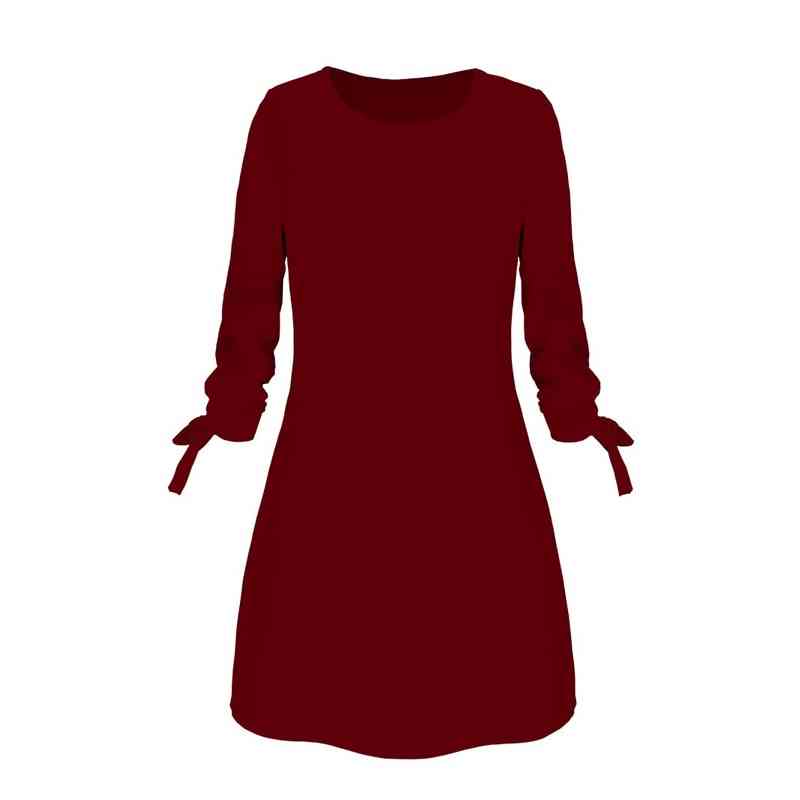 Ladies One-pieces Solid Color Rounded Neck Long Sleeves Casual Dress