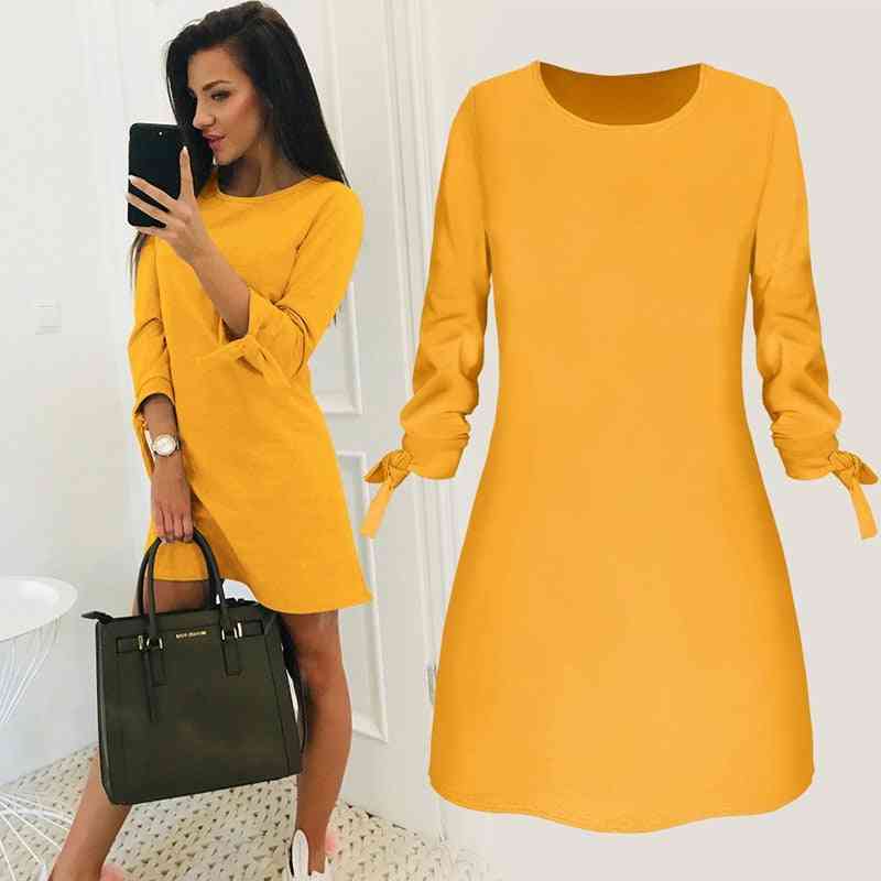 Ladies One-pieces Solid Color Rounded Neck Long Sleeves Casual Dress