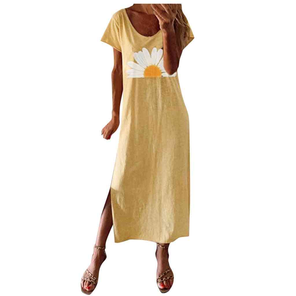 Women's Round Neck, Short Sleeve Casual Vintage Bohemian Maxi Dress