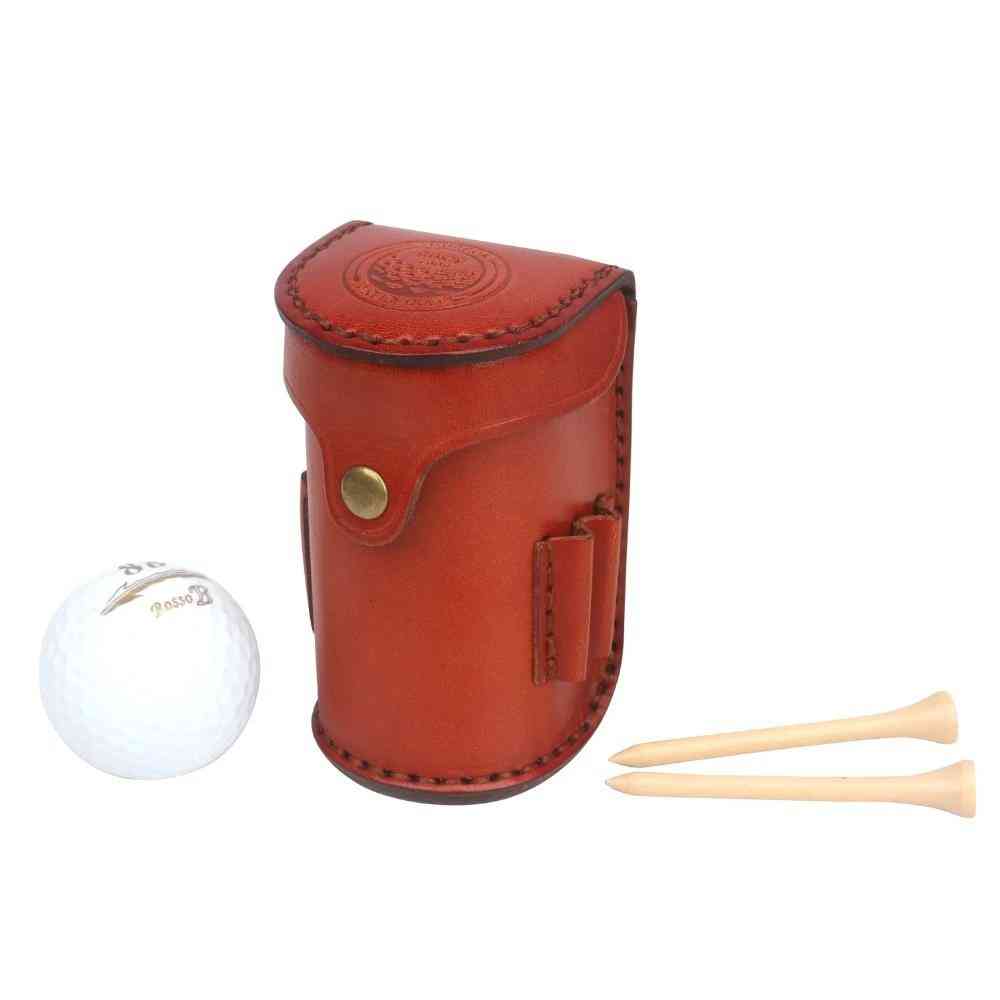 Mini Portable Golf Ball Bag Tee Holder, Holds 2-balls, Divot, Leather Waist Golf Pouch