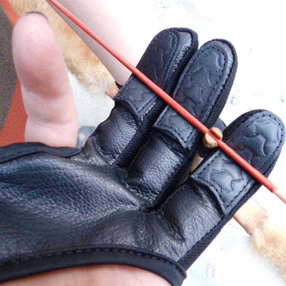 Cuero de tiro con arco profesional, guantes de 3 dedos, protector de mano para la caza