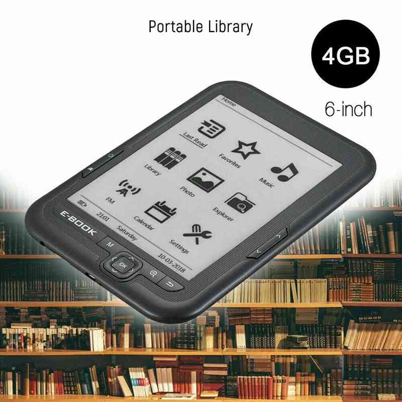 6-инчов 4gb четец на електронни книги e-ink капацитивен ebook light-eink екран, електронна книга e-ink e-четец mp3 с калъф