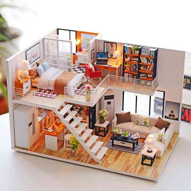 Miniature Dollhouse With Furniture Kit Wooden House For
