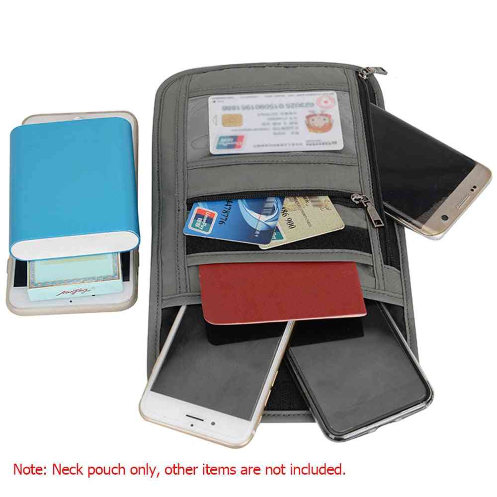 Cestovní pouzdro na krk, peněženka s blokováním RFID - držák pasu, organizér dokumentů