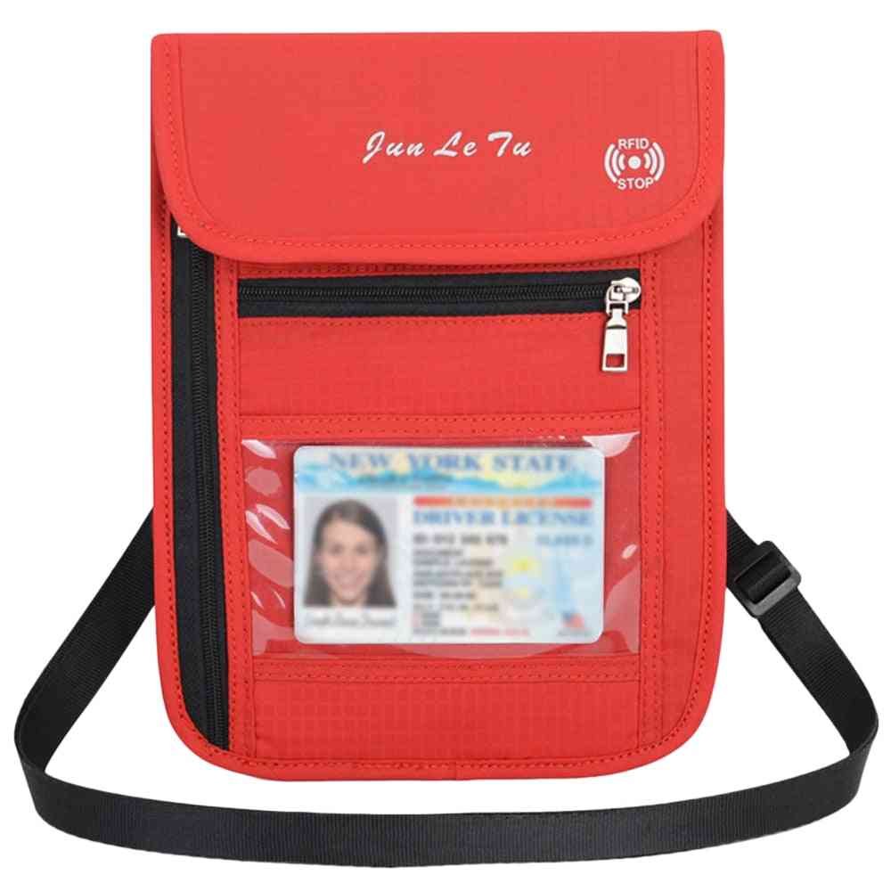 Cestovní pouzdro na krk, peněženka s blokováním RFID - držák pasu, organizér dokumentů