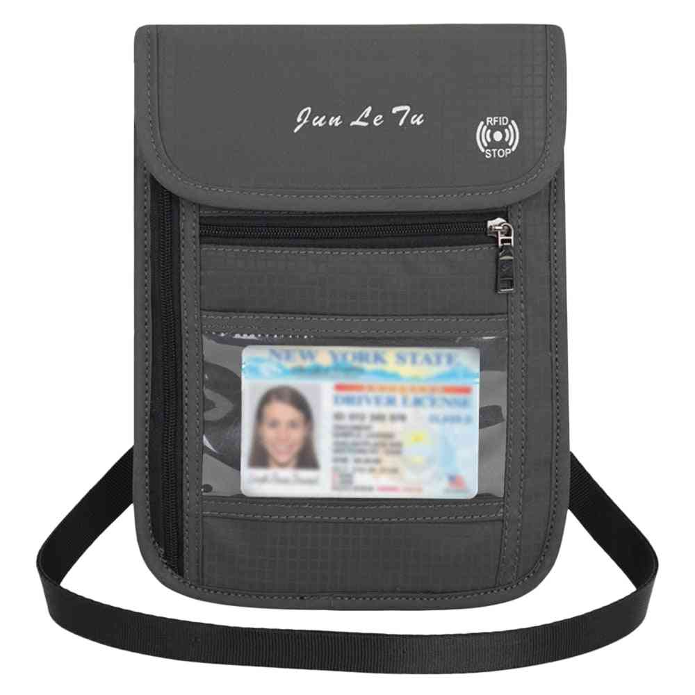 Travel Neck Pouch, Wallet With Rfid Blocking - Passport Holder, Document Organizer
