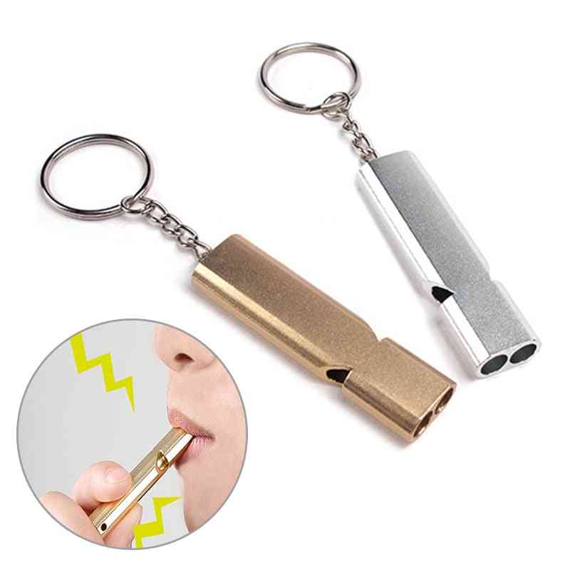 Outdoor Survival Whistle, High Decibel Double Pipe, Stainless Steel Alloy Keychain, Cheer Leading Emergency Multi Tool