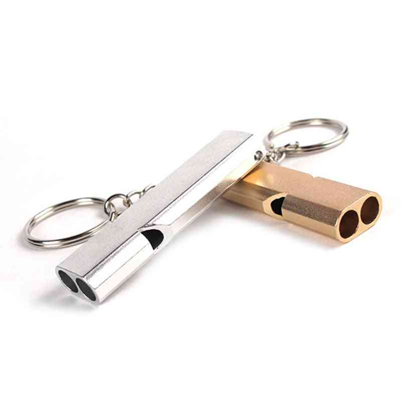 Outdoor Survival Whistle, High Decibel Double Pipe, Stainless Steel Alloy Keychain, Cheer Leading Emergency Multi Tool