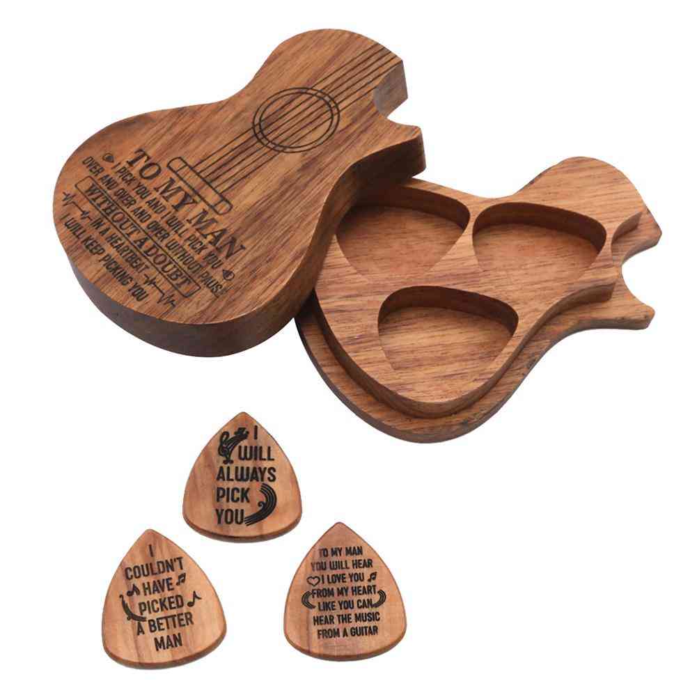 Wood Pick For Acoustic Electric Guitar With Storage Box