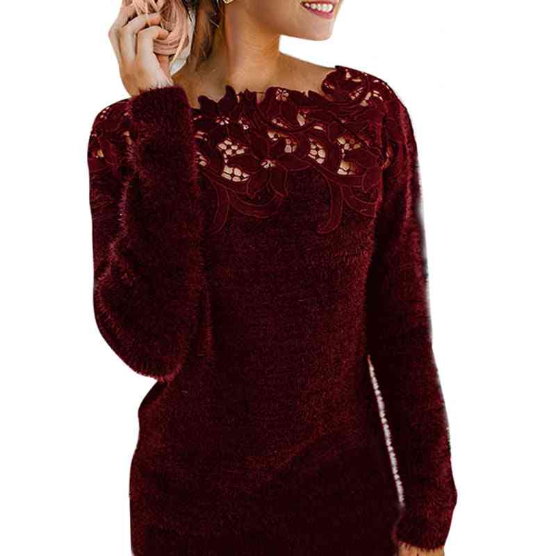 Women Long Sleeve  Sexy Lace Pullover